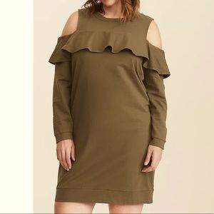 Torrid Olive Green Ruffle Knit Sweater Dress